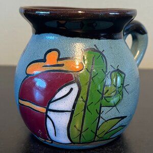 Guadalajara Mexico Handcrafted Pottery  Souvenir Mug Artisan Hand Painted Cacti